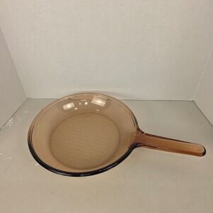 Vision Corning France Amber Glass Skillet 10" Waffle Bottom Frying Pan No Lid
